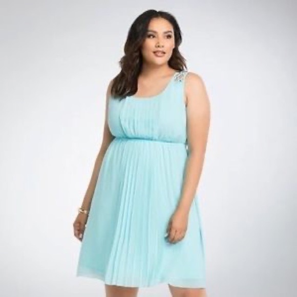 Torrid Light Blue Pleated Chiffon Dress - Picture 1 of 9